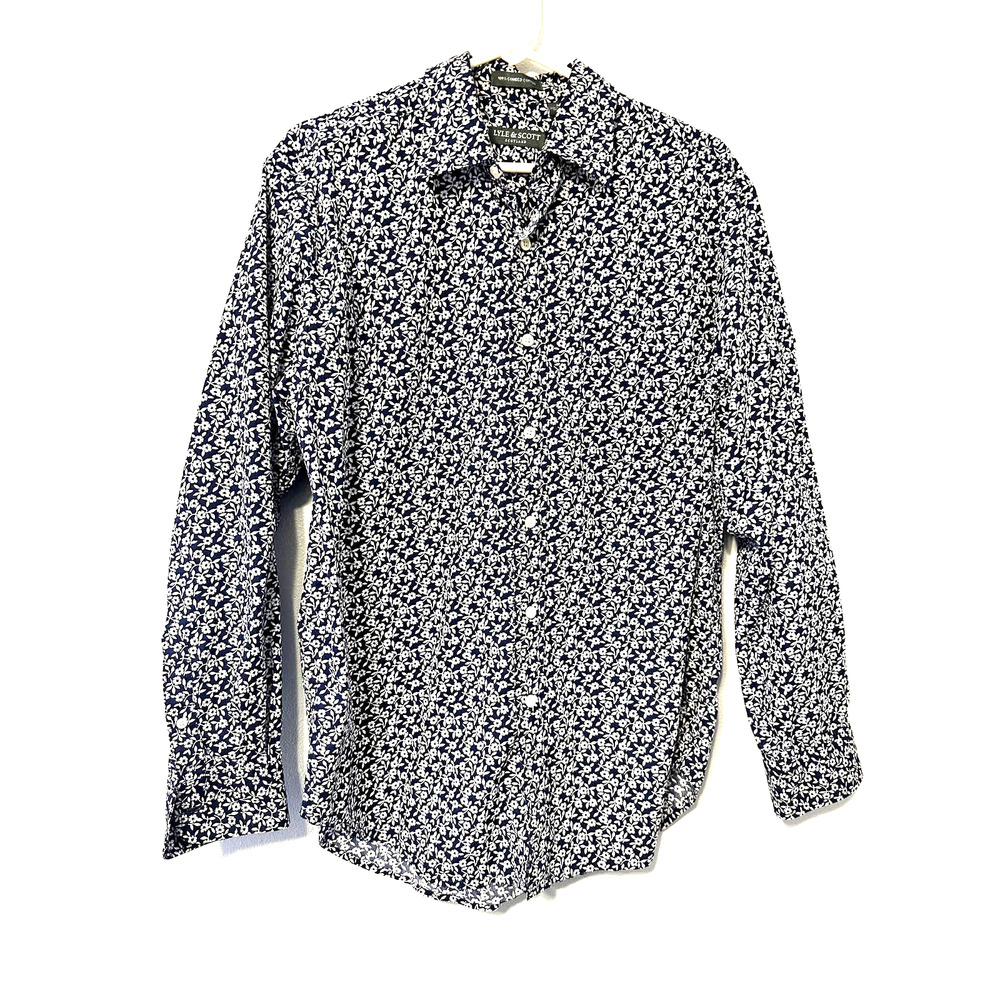 Lyle & Scott 100% Combed Cotton long sleeve button down navy Blue flowers size M